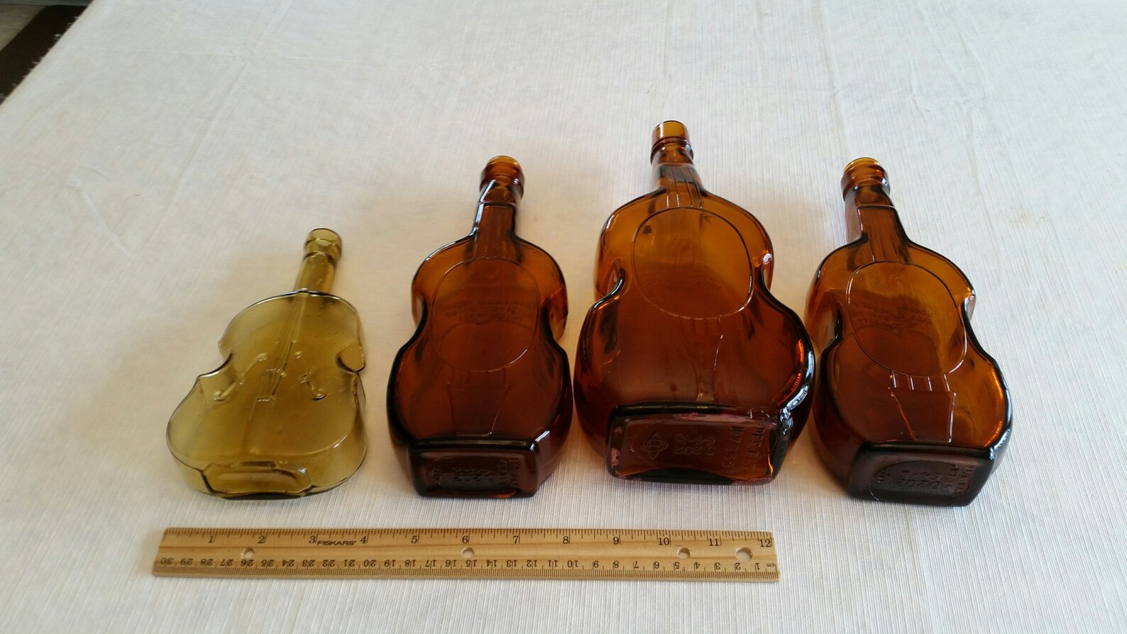 4 antique violin liquor bottles brown amber & yellow glass Etsy