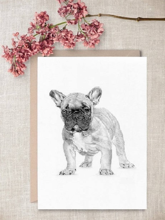 BULLDOG LITTLE GIRL BATHS DOG CHARMING PRINT GREETINGS NOTE CARD