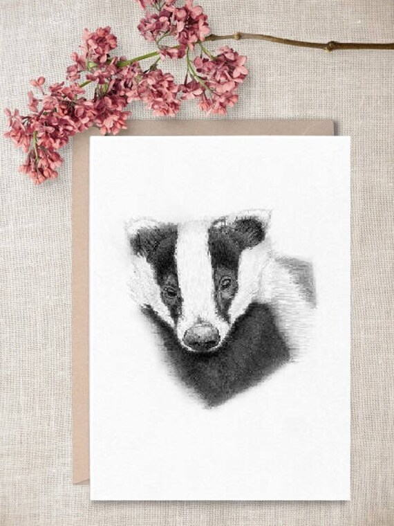 Wildlife /& Nature Gifts Wall Art Hand Drawn Animal Print Badger no2
