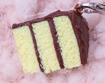 B-Grade Miniature Yellow Cake Keychain Charm // Polymer Clay Food Jewelry/Stitch Marker