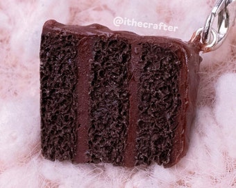 B-Grade Miniature Chocolate Cake Keychain Charm // Polymer Clay Food Jewelry/Stitch Marker