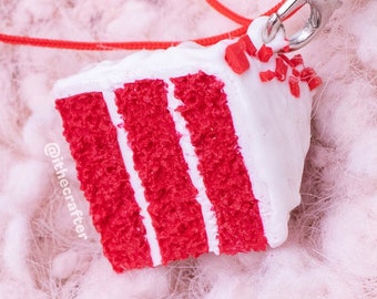Miniature Red Velvet Cake Keychain Charm // Polymer Clay Food Jewelry/Stitch Marker