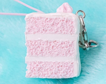 Miniature Pink Cake Keychain Charm // Polymer Clay Food Jewelry/Stitch Marker