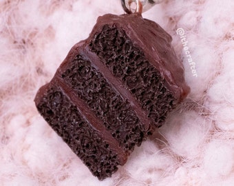 B-Grade Miniature Chocolate Cake Keychain Charm // Polymer Clay Food Jewelry/Stitch Marker