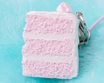 B-Grade Miniature Pink Cake Keychain Charm // Polymer Clay Food Jewelry/Stitch Marker