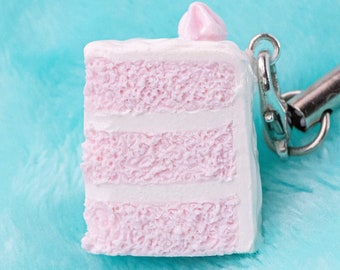 B-Grade Miniature Pink Cake Keychain Charm // Polymer Clay Food Jewelry/Stitch Marker