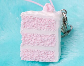Miniature Pink Cake Keychain Charm // Polymer Clay Food Jewelry/Stitch Marker