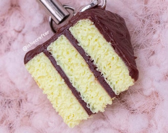 B-Grade Miniature Yellow Cake Keychain Charm // Polymer Clay Food Jewelry/Stitch Marker