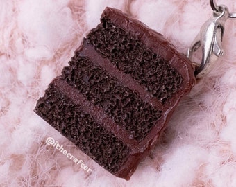 Miniature Chocolate Cake Keychain Charm // Polymer Clay Food Jewelry/Stitch Marker