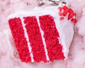 Miniature Red Velvet Cake Keychain Charm // Polymer Clay Food Jewelry/Stitch Marker