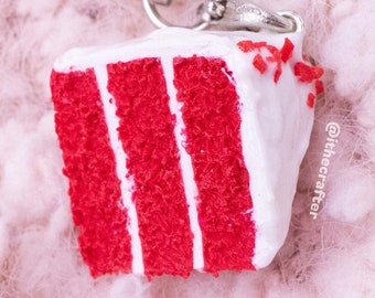 Miniature Red Velvet Cake Keychain Charm // Polymer Clay Food Jewelry/Stitch Marker