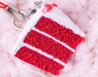 Miniature Red Velvet Cake Keychain Charm // Polymer Clay Food Jewelry/Stitch Marker