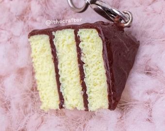 B-Grade Miniature Yellow Cake Keychain Charm // Polymer Clay Food Jewelry/Stitch Marker