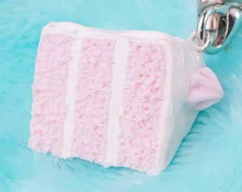 Miniature Pink Cake Keychain Charm // Polymer Clay Food Jewelry/Stitch Marker