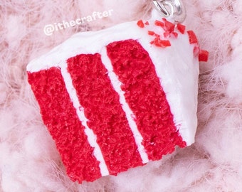 Miniature Red Velvet Cake Keychain Charm // Polymer Clay Food Jewelry/Stitch Marker