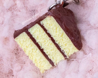 B-Grade Miniature Yellow Cake Keychain Charm // Polymer Clay Food Jewelry/Stitch Marker