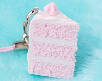 Miniature Pink Cake Keychain Charm // Polymer Clay Food Jewelry/Stitch Marker