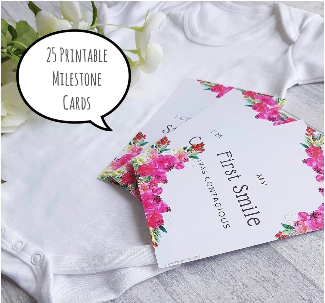 Pink Baby Monthly Milestone Cards Girl Floral Baby Milestone - Etsy