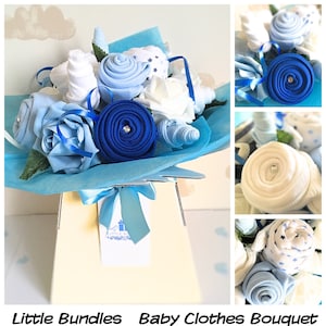 Beautiful Baby Clothes Bouquet Hamper For Newborn Baby Boys, Unique New Mum Gift, Maternity Present, Baby Shower Gift, Nappy Cake Flower