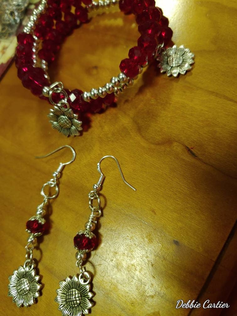 Red Faceted Crystal Bead Bracelet and Earring Set Etsy UK