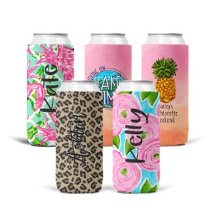 Personalized Tropical Cozies Can Coolers for Bachelorette, Bachelorette Party Favors, Girls Vacation Favors