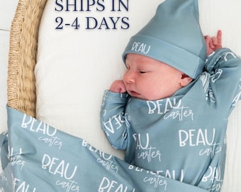 Baby Swaddle Set with Hat Newborn Name Blanket Custom Name Newborn Gift for Girl Nursery Bundle Infant Wear Photography Prop Baby Shower