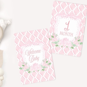 TÉLÉCHARGEMENT IMMÉDIAT Carte jalon bébé fille aquarelle rose héritage floral bébé cartes photo grand millénaire bébé mois Photo Prop écusson rose