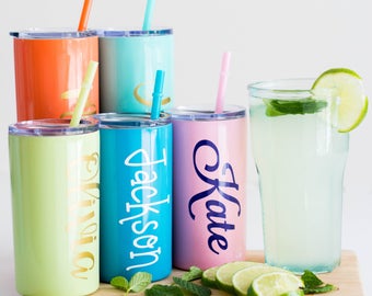 Kids Cup Personalized Tumbler Stainless Steel 12oz Mini, kids cup, skinny with lid and straw 12 oz Tumbler, Skinny Tumbler, Maars Brand Cup