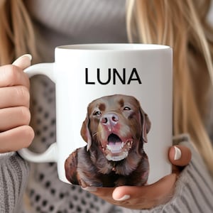 Custom Pet Portrait Mug Personalized Dog Face Cup Black Accent Ceramic Coffee Mug Dog Mom Gift Dog Dad Present Special Dog Owner Keepsake Morning Coffee Companion Unique Pet Lover Gift Customized Animal Portrait Mug Microwave Safe Drinkware
