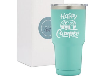 The Navy Knot Happy Camper Tumbler- 30oz - Mint Double Wall Insulation - Outdoor Camping Travel Cup RV Gifts