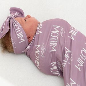 Baby Swaddle Set with Hat and Headband Custom Name Newborn Gift for Girl Nursery Set Soft Bundle Infant Wear Photography Prop Baby Shower