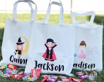 personalized halloween treat bag monogram treat bag name bag reusable gifts for kids halloween trick or treat candy bag fall bag
