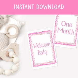 TÉLÉCHARGEMENT IMMÉDIAT Carte jalon bébé fille aquarelle rose héritage rose cartes photo pour bébé Preppy grand millénaire bébé mois Photo Prop écusson rose