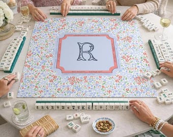 Personalized Floral Mahjong Mat Custom Monogram Mahjong Table Cover Grandmillennial Mahjong  Preppy Game Night Decor Gift   Mahjong Mat MM-6