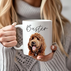 Personalized Dog Mug Custom Pet Portrait Coffee Cup Dog Mom Gift Special Present Idea Black Accent Ceramic Mug Morning Beverage Companion Unique Dog Owner Gift Custom Pet Illustration Keepsake Mug Dishwasher Safe Drinkware Dog Lover Present