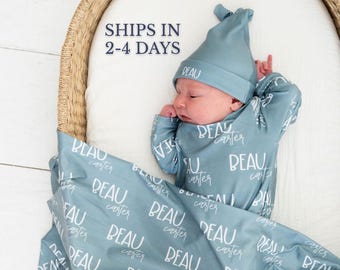 Baby Swaddle Set with Hat Newborn Name Blanket Custom Name Newborn Gift for Girl Nursery Bundle Infant Wear Photography Prop Baby Shower
