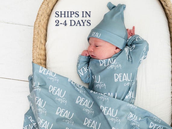 Baby Swaddle Set with Hat Newborn Name Blanket Custom Name Newborn Gift for Girl Nursery Bundle Infant Wear Photography Prop Baby Shower