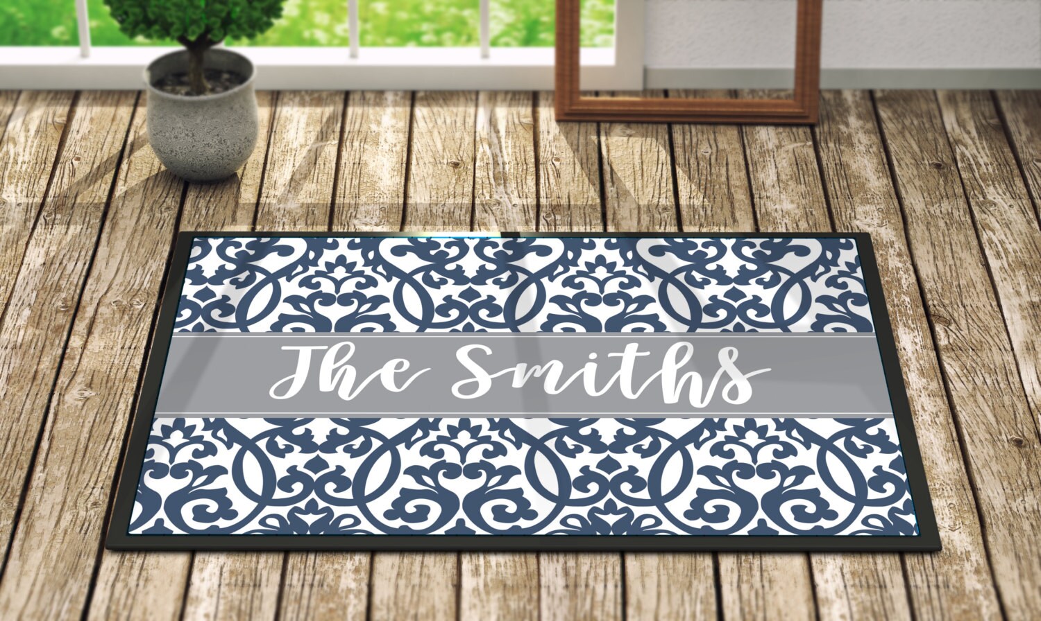 Personalized Door Mat Navy Damask Fall Home Decor Etsy