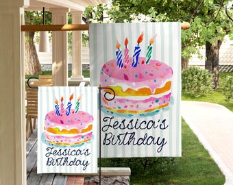 Personalisierte alles Gute zum Geburtstagkuchen Flagge Sommer Dekor Geschenk Benutzerdefinierte Familienname Flagge Feier Geburtstage Veranda Dekor Yard Flagge