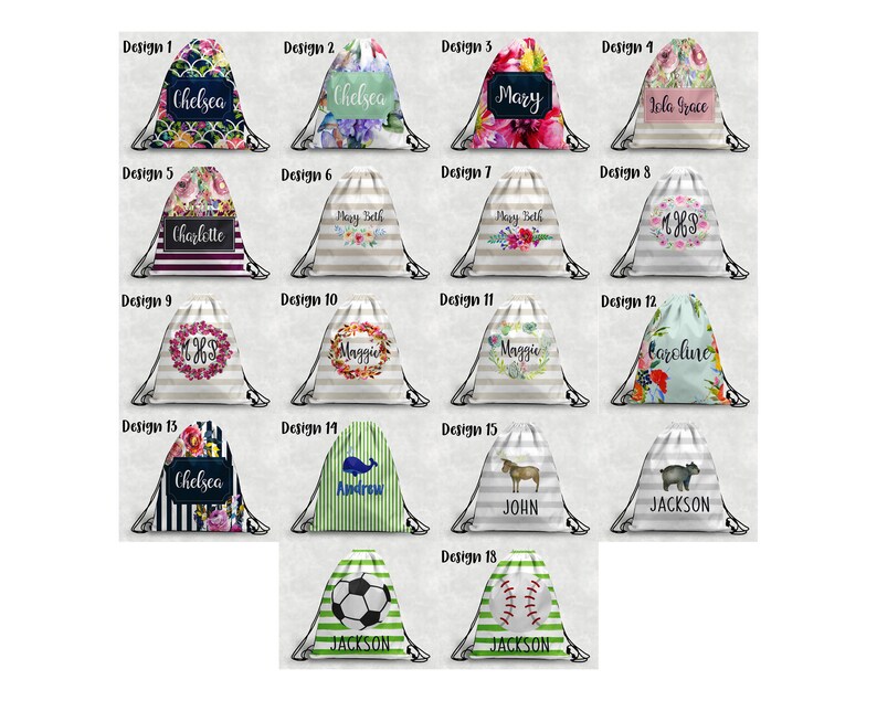 Monogrammed Gym Bag Gifts for Her and Him Personalized Bag Gifts For the Kids Floral and Sporty Designs! Personalized Drawstring Bag