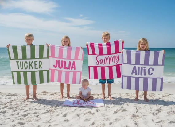 Personalized Beach Towel with Name Summer Gift for Mom Pool Accessory Vacation Essential Bridesmaid Present Birthday Idea Custom Monogram