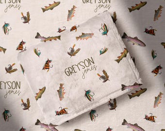 Fishing Baby Blanket Blanket Swaddle Wrap Wrap Baby Boy Boy Fly Fishing Fishing Lure Blanket Blanket Custom Name Name Trout Design Custom