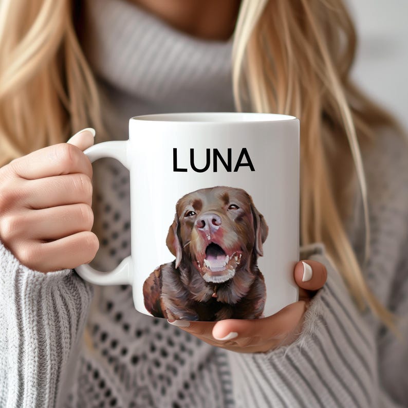 Custom Pet Portrait Mug Personalized Dog Face Cup Black Accent Ceramic Coffee Mug Dog Mom Gift Dog Dad Present Special Dog Owner Keepsake Morning Coffee Companion Unique Pet Lover Gift Customized Animal Portrait Mug Microwave Safe Drinkware