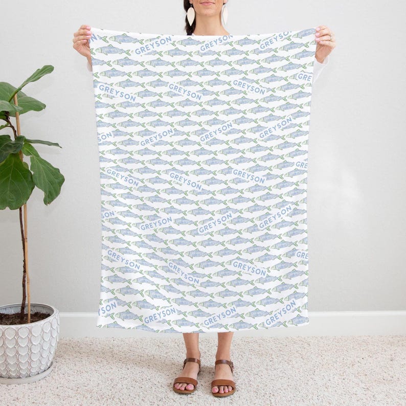 Personalized Fish Blanket Baby Boy Gift Custom Fishing Blanket Themed Kid Blanket Baby Boy Gift Fish Themed Baby Shower Gift