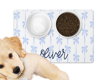 Personalized Bow Coquette Pet Mat With Name Custom Pet Placemat Chinoiserie Dog Gift For New Puppy Gift Bowl Mat For Cat Gift For Pet Lover