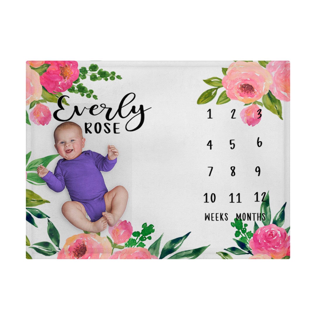 Baby Month Milestone Blanket Floral Baby Girl Milestone Etsy