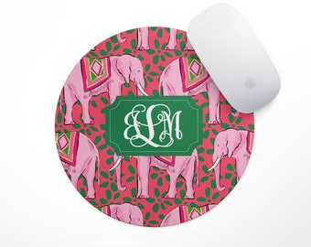 Personalized Floral Mouse Pad - Pink Elephants - mousepads desk accessory best seller personalize desk office supplies monogrammousepad