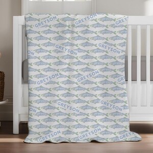 Personalized Fish Blanket Baby Boy Gift Custom Fishing Blanket Themed Kid Blanket Baby Boy Gift Fish Themed Baby Shower Gift