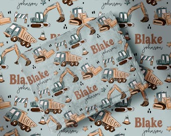 Construction Vehicle Blanket Personalized Baby and Kid Blanket Soft Minky and Sherpa Throw Custom Nursery Gift Toddler Blanket New Baby Gift