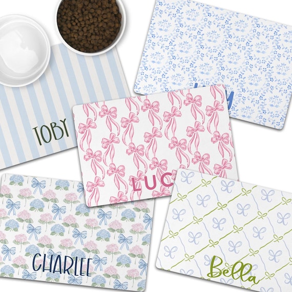 Personalized Bow Pet Mat With Name Custom Pet Placemat Pink Coquette Dog Gift For New Puppy Gift Custom Bowl Mat For Cat Gift For Pet Lover